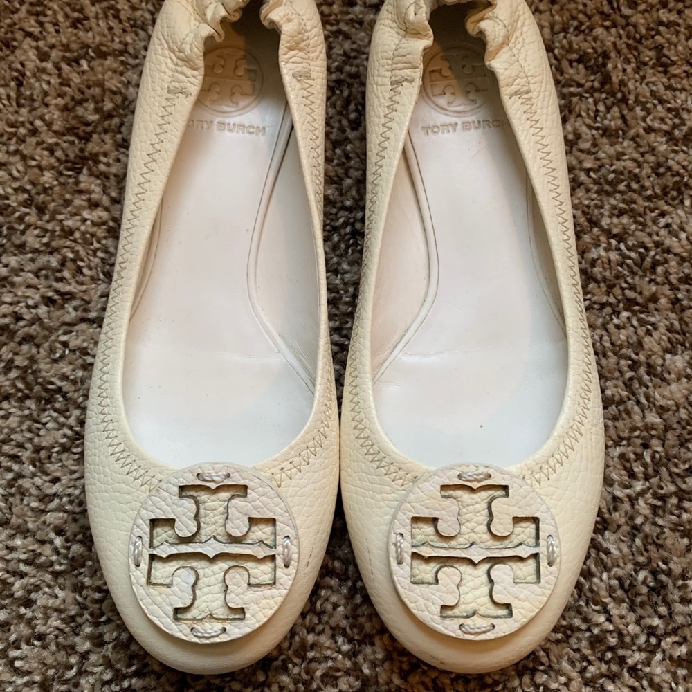 Tory Burch white leather flats
